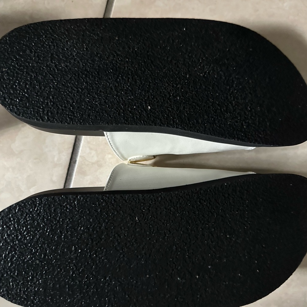 Moschino White and Black Sandals with Gold Accents - Picture 2 of 2